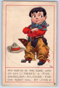 c1910's Cowboy My Hat Is In The Ring Wall Signed Artist Massillon OH Postcard