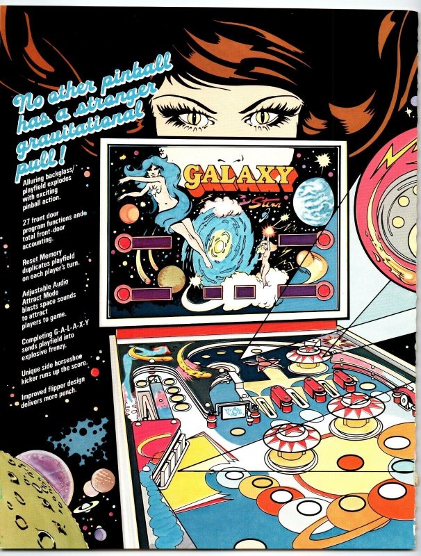 Galaxy Pinball Flyer Original Vintage 1980 Original Fantasy Sci-Fi Detached Page