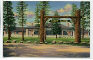 Union Pacific Railroad Depot West Yellowstone Montana linen postcard