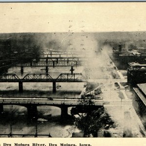 1911 Des Moines, IA Birds Eye River Bridges Litho Photo Postcard Downtown A34