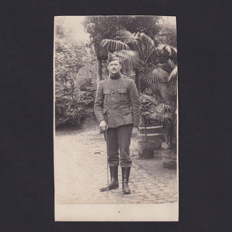 Real photo postcard, RPPC, WWI, soldier in the garden, Uniform
