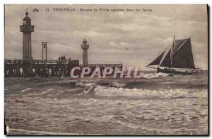 Postcard Old Lighthouse Trouville boat fishing boat returning to the piers