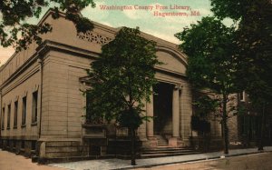 Vintage Postcard 1907 View of Washington County Free Library Hagerstown Maryland