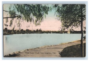 Vintage RPPC West Lake Park Los Angeles California. Hand Colored Postcard P129E