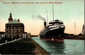 Steamer Keewatin at Pier Lock Sault Ste Marie MI Vintage Postcard G52