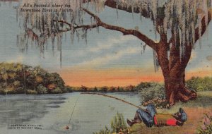 FLORIDA~ALL'S PEACEFUL ALONG THE SUWANEE RIVER~1952 BLACK AMERICANA  POSTCARD