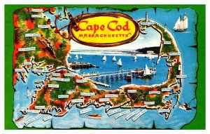 Postcard MAP SCENE Cape Cod Massachusetts MA AT3834
