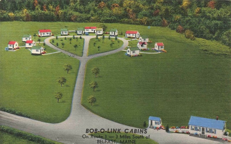 Vintage  Bob O Links Cabins Birds Eye View Belfast Maine Advertising Linen P4 