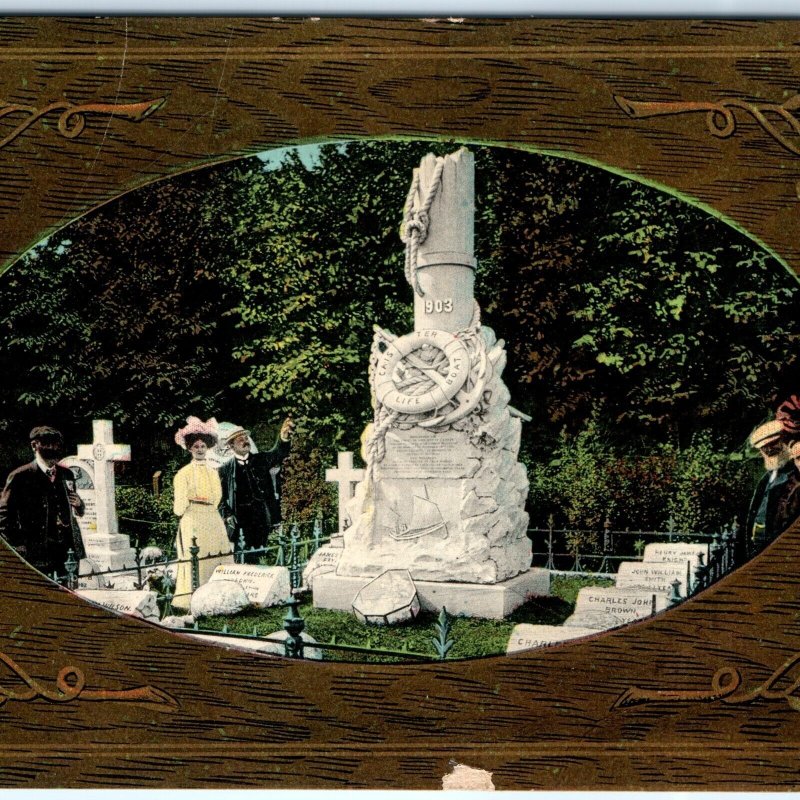 c1900s Great Yarmouth, England Caister Lifeboat Memorial Gel Border Postcard A81