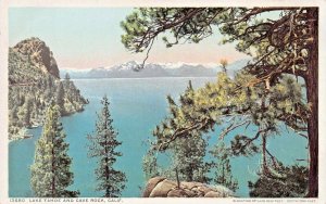 CALIFORNIA ~ LAKE TAHOE AND CAVE ROCK~DEPTH 2000 FEET-1920-30 PHOTSTINT POSTCARD