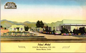 Linen Postcard Ideal Motel 1114 No. Broadway US 101 in Santa Maria, California