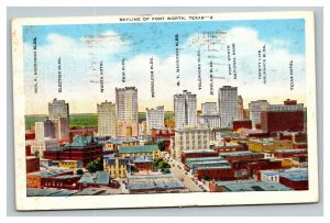 Vintage 1945 Postcard Panoramic View Skyline Skyscrapers of Fort Worth Texas