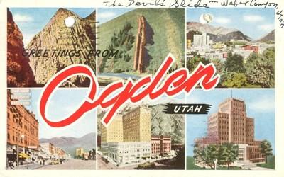 Greetings from Ogden, Utah 1945 used Postcard