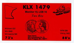 Nice Used QSL Radio Card From New Prague Mn. Minnesota KLX 1479