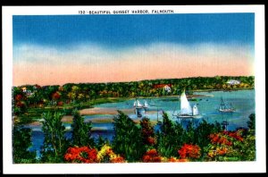 Massachusetts FALMOUTH Beautiful Quissett Harbor Sail Boats ~ Linen