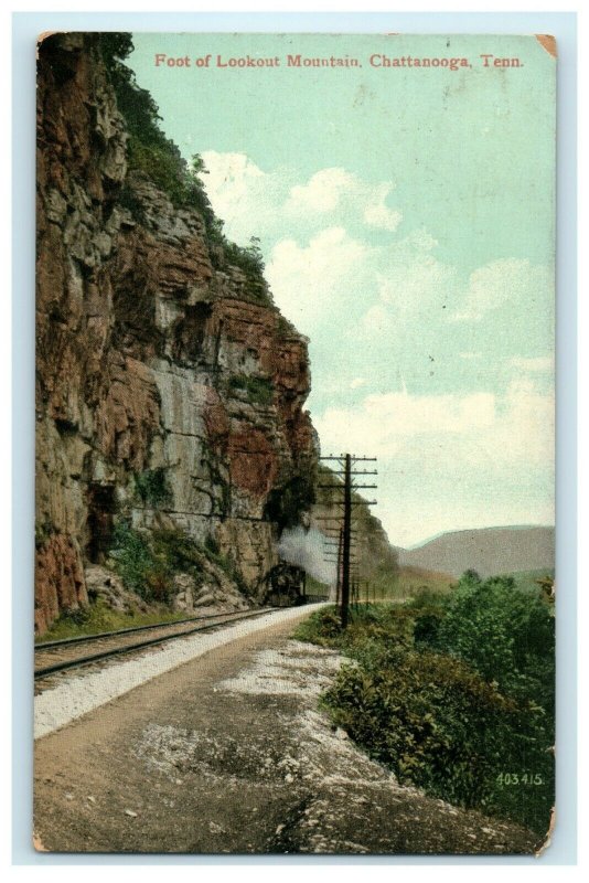 1909 Chattanooga TN. Foot of Lookout Mountain and Railroad Antique Postcard 