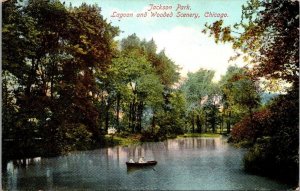 Vintage Illinois Postcard - Chicago - Jackson Park - Lagoon and Wooded Scenery
