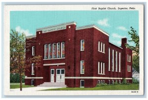 Superior Nebraska NE Postcard First Baptist Church Exterior Scene c1940 Vintage