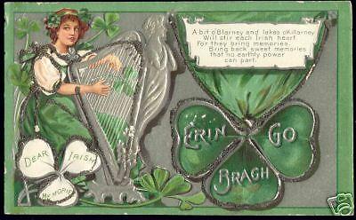 ireland, Erin go Bragh, Harp, Shamrock (1905) Embossed