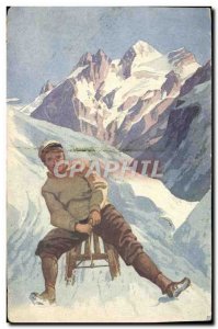 Old Postcard of Sports & # 39hiver Ski Man Luge