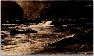 Fishing Mountain Stream Waterfall Rocks RPPC Real Photo Vintage Postcard