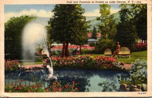 New York Lake George Pool and Fountain At Huletts 1944 Curteich