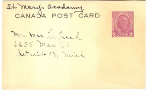 Postal Stationery Canada, George VI 3 Cent Purple Postcard