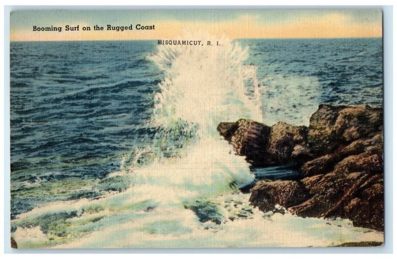 1942 Booming Surf On The Rugged Coast Misquamicut Rhode Island RI Postcard