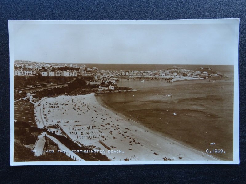 Cornwall ST. IVES from PORTHMINSTER BEACH c1934 RP Postcard by Valentine