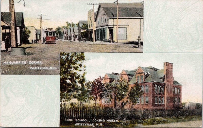 Westville Nova Scotia McQuarries Corner High School Tram NS Postcard H50 *as is