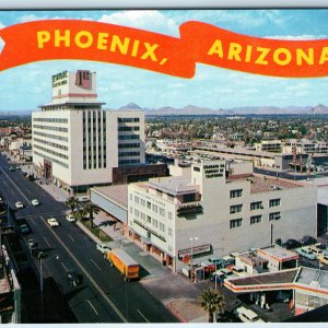 c1960s Phoenix, AZ Downtown North Central Avenue Street Scene Hotel Bank PC A241