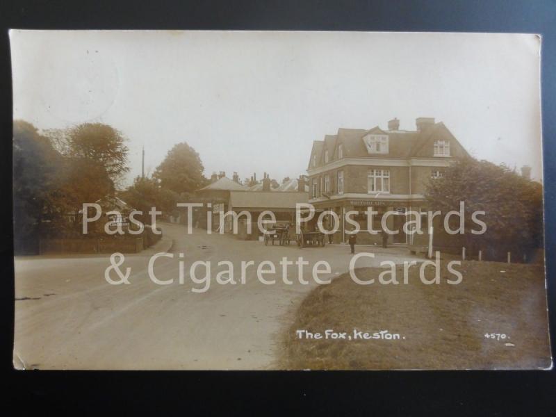 Kent: Bromley Keston The Fox Inn RP c1917 shows HORSE & CARTS / OLD COTTAGE TEAS