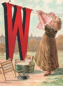 1880s-90s Dilworth's Coffee Young Girl Hanging and Washing Clothes Trade Card