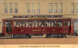 Denver Colorado Foot Hills Excursion Car, Color Lithograph Vintage PC U7314