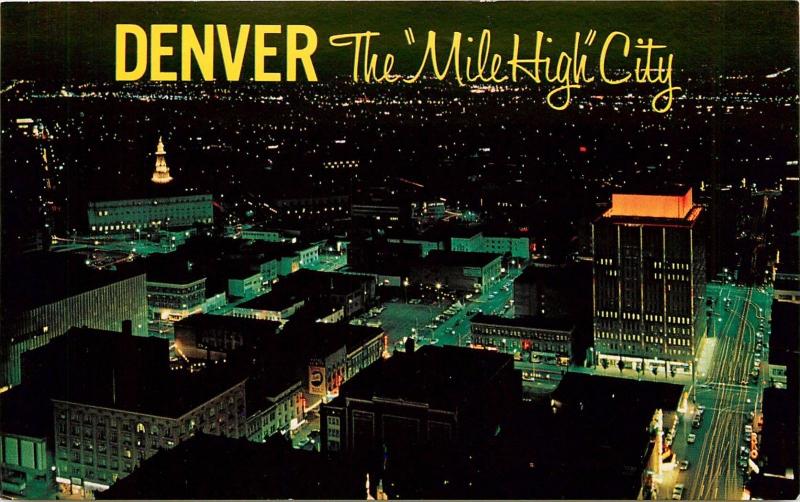 Denver Colorado Night Aerial View Mile High City CO Postcard