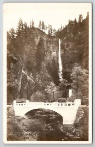 RPPC Multnomah Falls Old Cars Bridge Columbia River Highway Oregon Postcard Q23