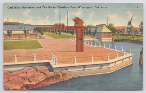 Linen~Air View Carl Miles Monument Christina Park Wilmington DE~c1910 Postcard