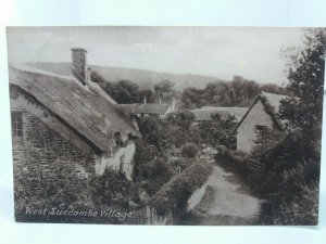 Horse & Cart Coming up Lane West Luccombe Village Somerset Vintage Postcard