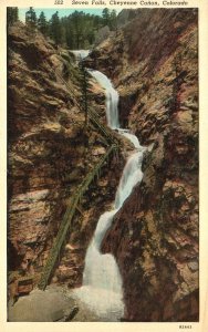 Vintage Postcard Seven Falls Sheer Cliffs Cheyenne Canon Colorado Sanborn Souven