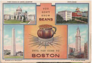 Boston, Massachusetts, Vintage 1937 Linen Folder Postcard, 22 Views