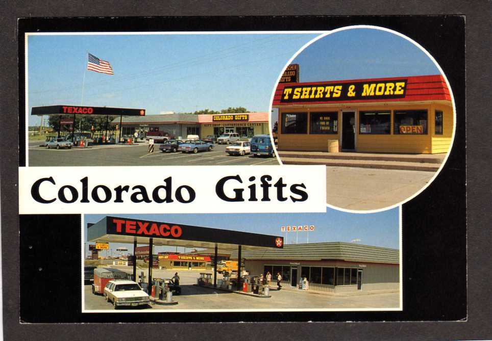 CO Limon Colorado Gifts Shop, Texaco Gas Station Postcard United