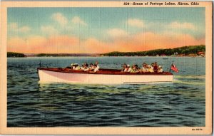 Tourist Excursion Boat on Portage Lakes, Akron OH c1940s Vintage Postcard T05