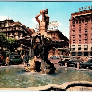 c1970s Rome, Italy Fountain of Triton Bernini Statue Car Downtown Chrome 4x6 M25