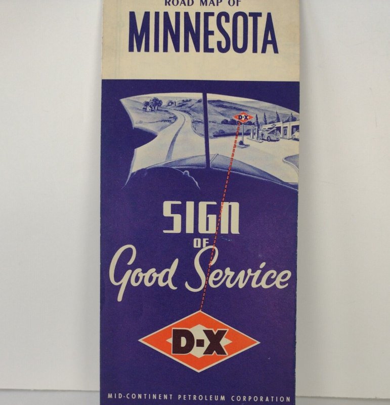 Circa 1940 Minnesota Road Map D-X Mid-Continent Petroleum Corporation