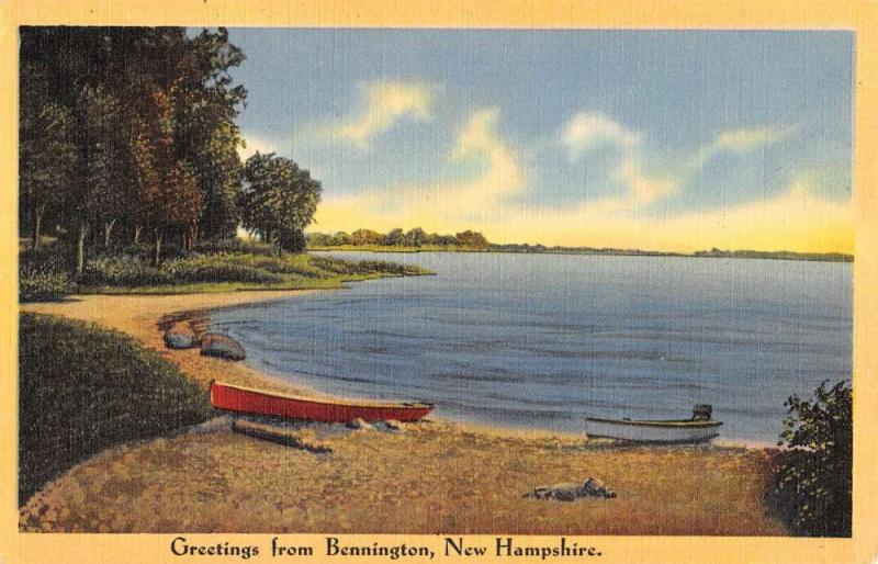 Bennington New Hampshire Row Boat Waterfront Greeting Antique Postcard K93832