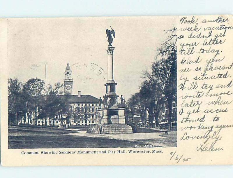 Pre-1907 CITY HALL AND MONUMENT Worcester Massachusetts MA A2268