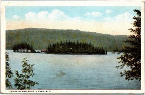 Postcard NY Adirondacks Cedar Island Fourth Lake