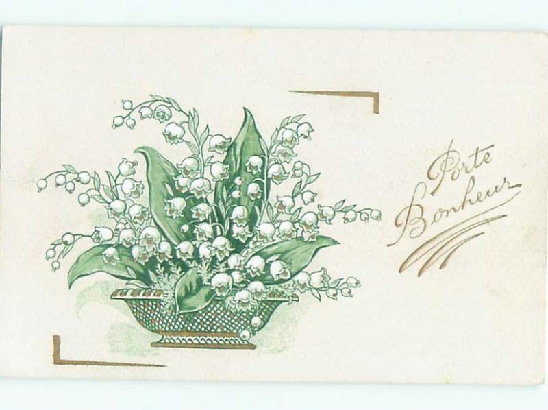 foreign c1910 Postcard LILY OF THE VALLEY FLOWERS IN DISH AC3459