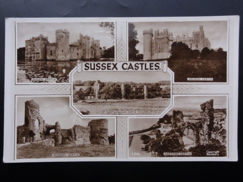 East Sussex SUSSEX CASTLES - 5 Image Multiview - Old RP Postcard by A.W.W.