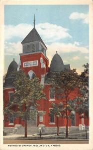 Wellington Kansas Methodist Church Street View Antique Postcard K93810